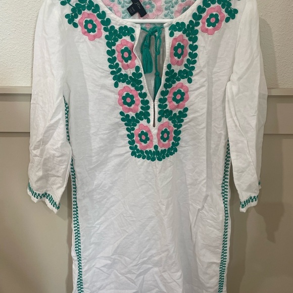 J Crew White and Green Floral Embroidered Swim Cover-Up Tunic Beach - Picture 3 of 8